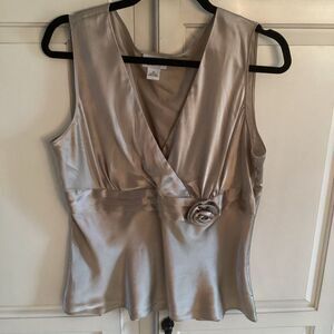 Ann Taylor Loft 100% Silk Babydoll Sleeveless Top Sz 14 Gray